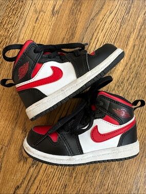Air Jordan 1 Mid Toddler Kids Sneakers – Black/Red/White